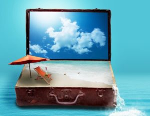 image of suitcase with beach & sky inside