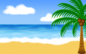 Beach scene with palm tree
